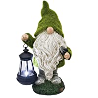 TERESAS COLLECTIONS Adornos de Jardín de Luz Solares de Gnomo Flocado de 33 cm con Linterna- Estatua de Jardín Exterior…